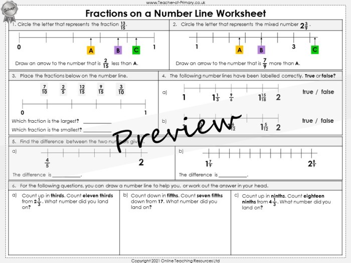 Fraction location on numberline answer key