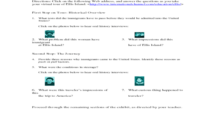 Ellis island virtual tour worksheet