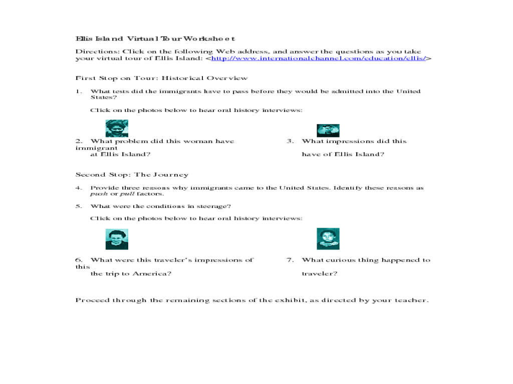 Ellis island virtual tour worksheet